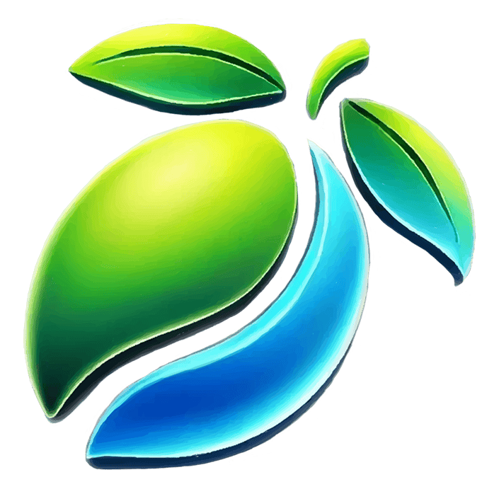 BluMango logo with green and blue abstract mango shape