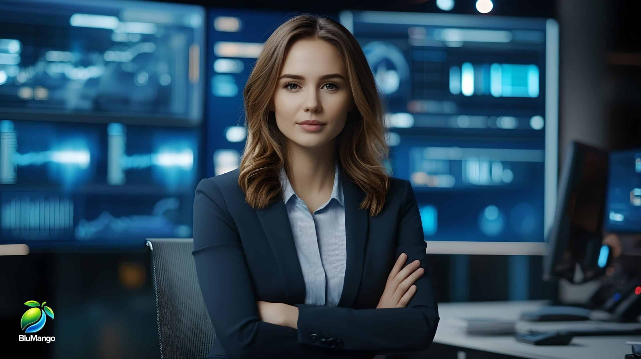 Professional woman in a digital studio environment representing avatar video creation