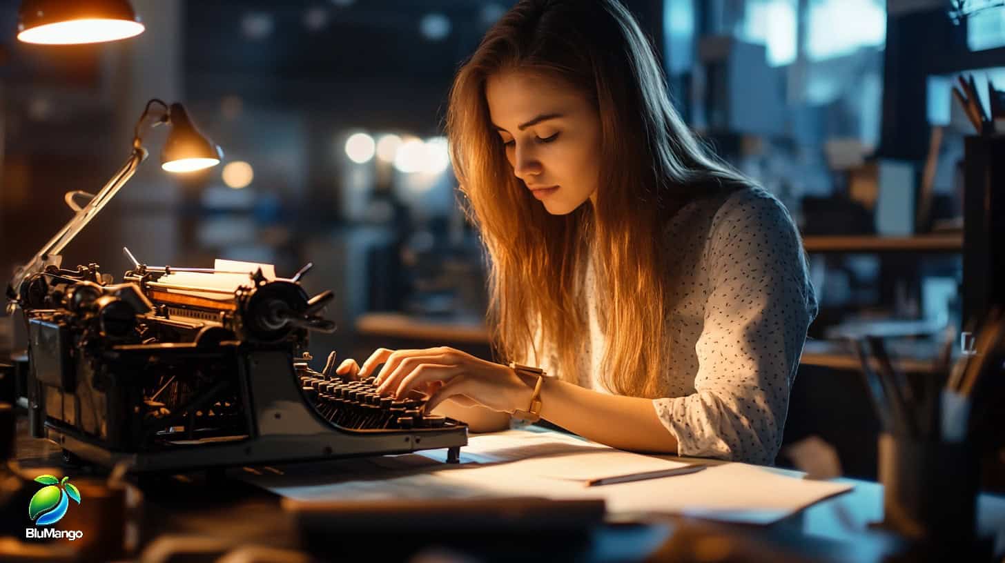 Ghostwriter working on typewriter in creative workspace