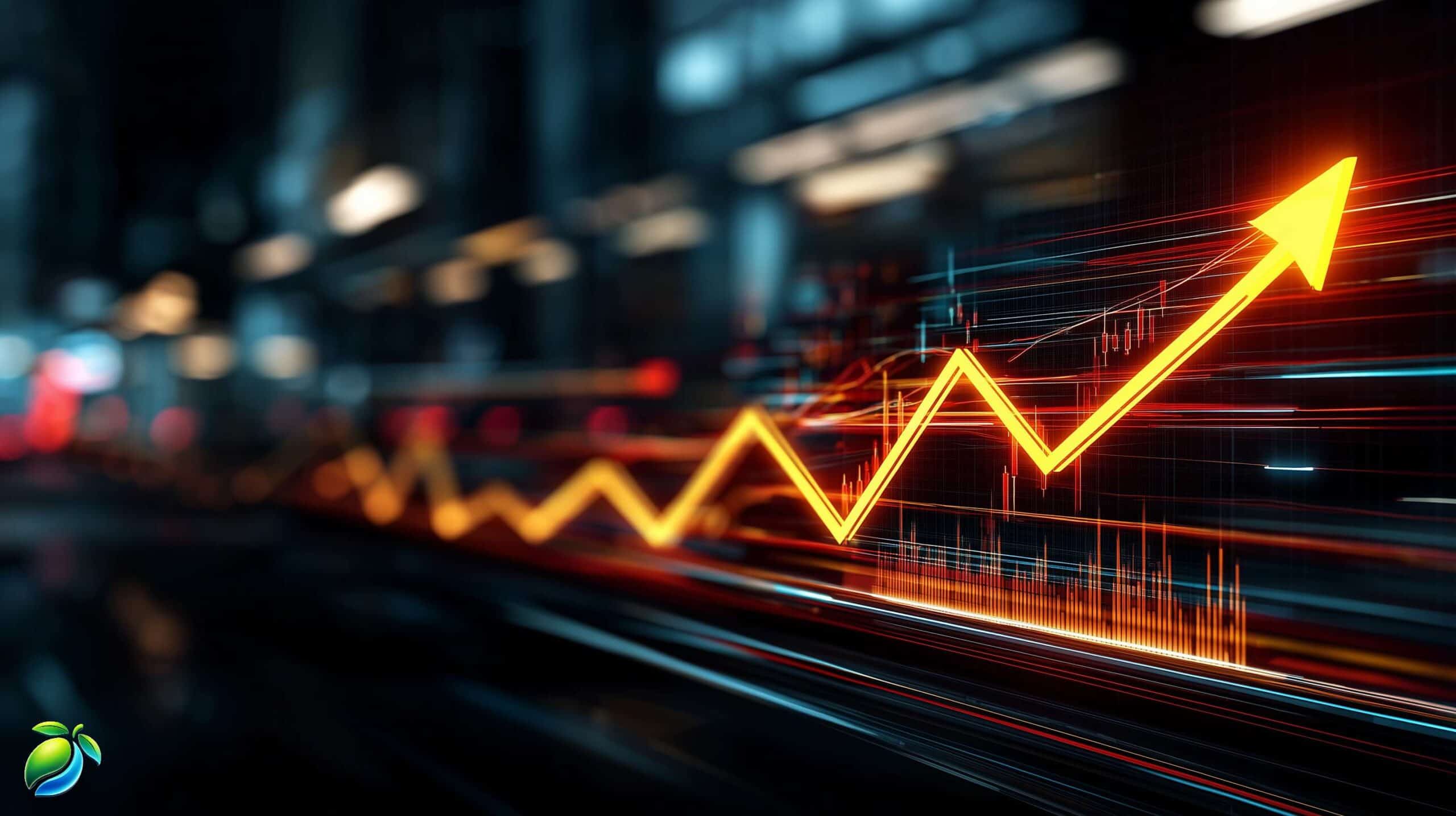 Abstract glowing chart with rising arrow symbolizing business growth and revenue marketing