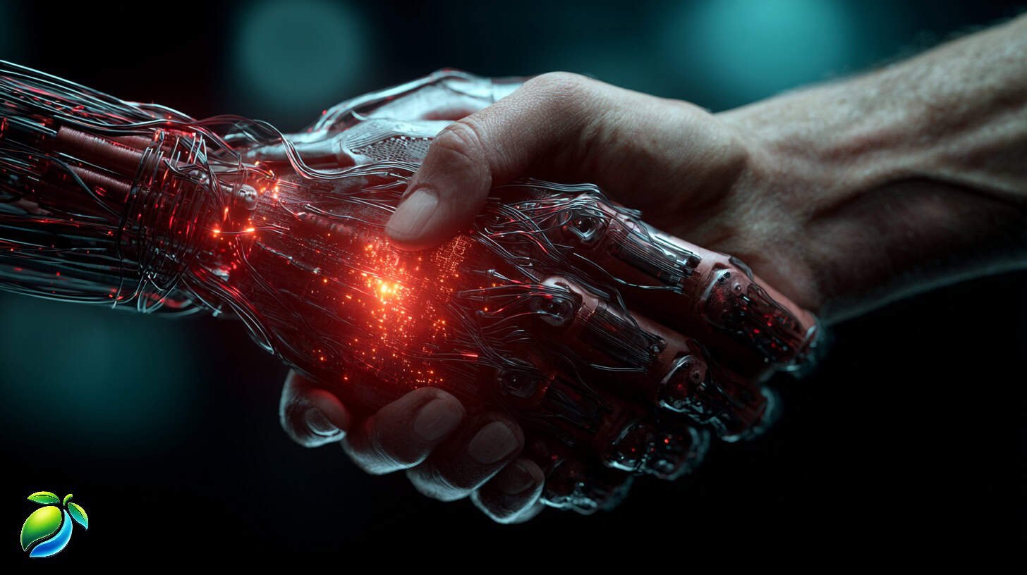 Human and AI handshake symbolising collaboration in early-stage market research